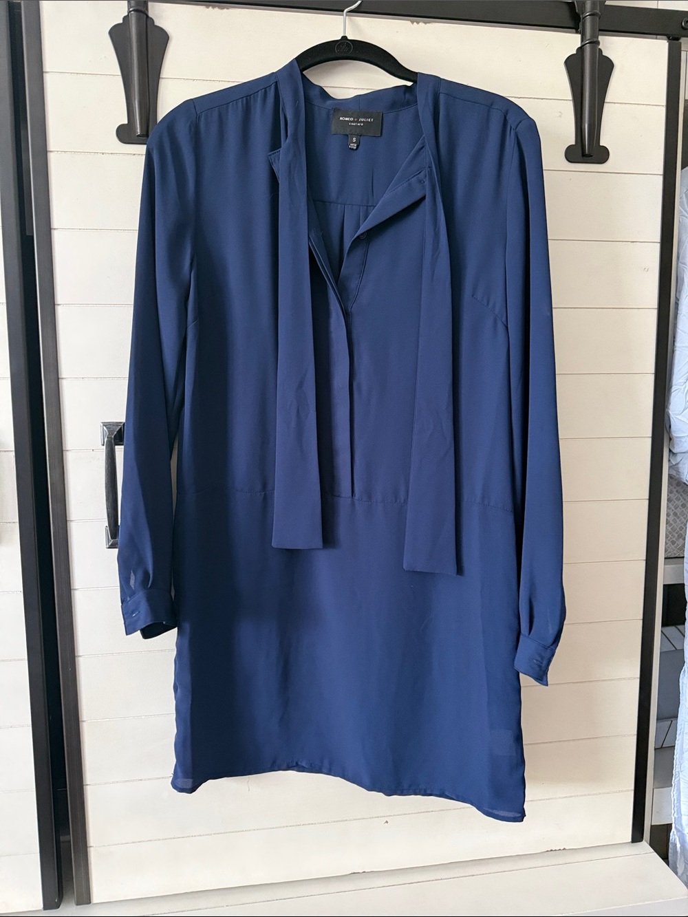 Romeo & Juliet couture Navy Tie-Neck Long Sleeve Shift Dress or long shirt